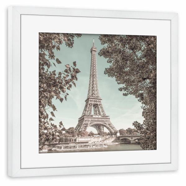 Poster mit Rahmen weiß "Seine-Ufer | urbaner Vintage-Stil" artboxONE - Architektur,Städte / Paris