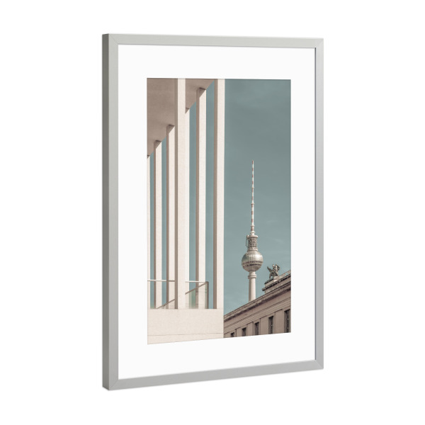 Poster mit Rahmen Silber "Fernsehturm | urbaner Vintage-Stil" artboxONE - Städte / Berlin,Architektur