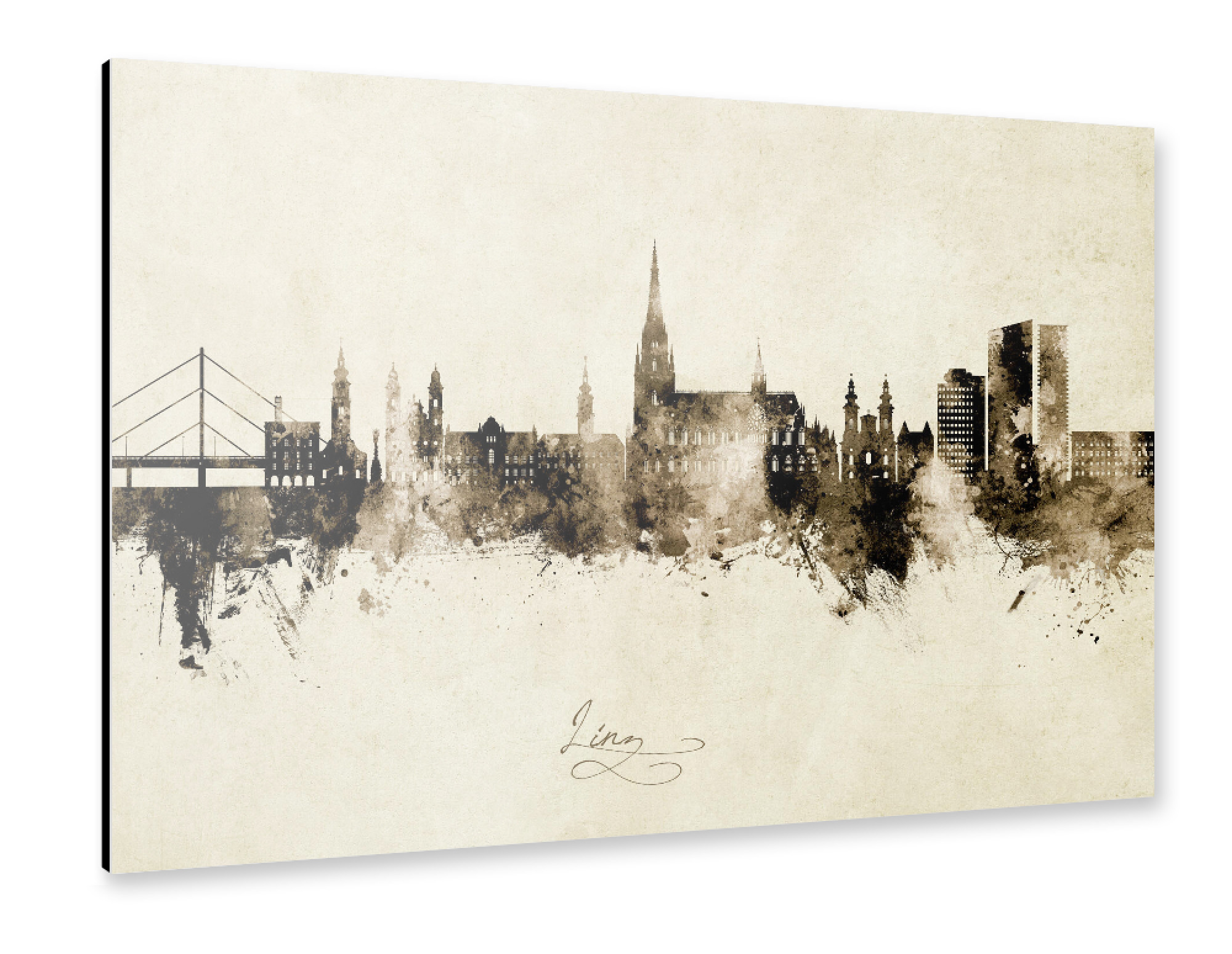 Alu-Dibond "Linz Austria Skyline Sepia" 75x50 cm artboxONE