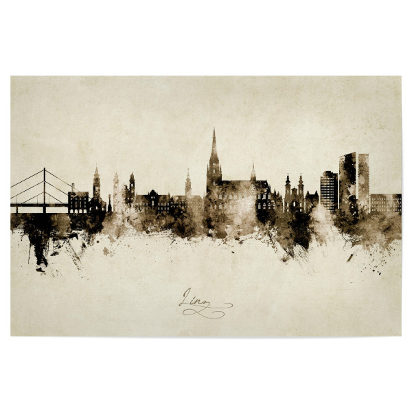 Poster "Linz Austria Skyline Sepia" artboxONE - Städte - Linz,Austria,Cityscape,Stadtbild,Watercolor,Painting,City,Stadt,österreich,Skyline