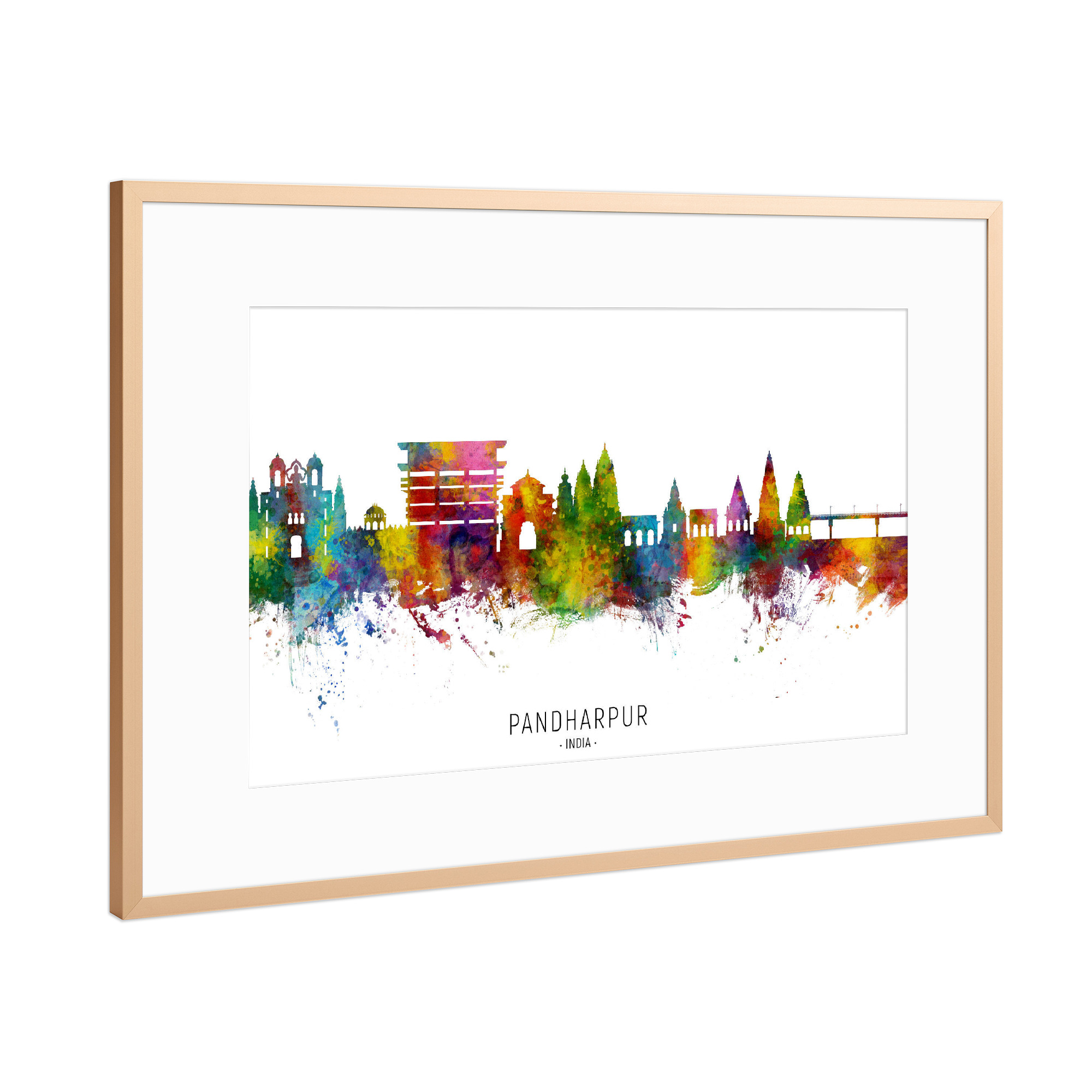 Poster mit Rahmen Kupfer "Pandharpur Skyline India txt" artboxONE - Städte