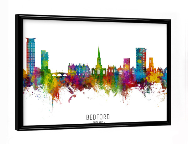 Poster mit schwarzem Rahmen "Bedford England Skyline txt" artboxONE - Städte
