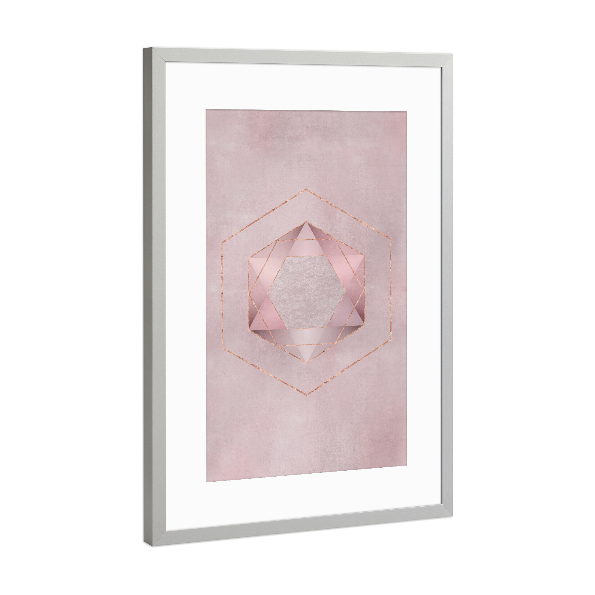 Poster mit Rahmen Silber "Rose Gold Elegant Hexagon" artboxONE - Abstrakt,Geometrie