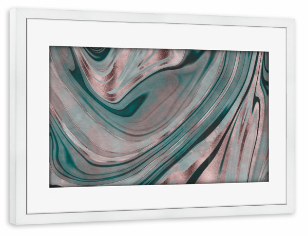 Poster mit Rahmen weiß "Luxury Rose Gold And Teal Marble" artboxONE - Marmor