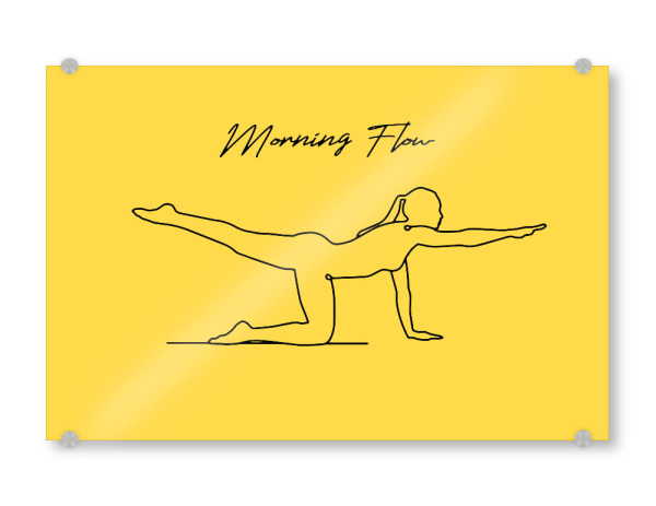 Acrylglasbild "Morning Flow" artboxONE - Sport - Yoga,Namaste,Morning,Flow,Sport,Body,Soul,Mindful,Mood,Life,Oneline,One line,Drawing,Yellow