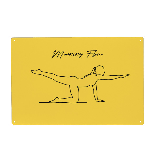 Holzbild "Morning Flow" artboxONE - Sport - Yoga,Namaste,Morning,Flow,Sport,Body,Soul,Mindful,Mood,Life,Oneline,One line,Drawing,Yellow