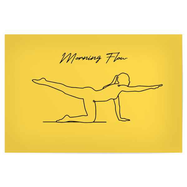 Poster 30x20 cm "Morning Flow" artboxONE - Sport - Yoga,Namaste,Morning,Flow,Sport,Body,Soul,Mindful,Mood,Life,Oneline,One line,Drawing,Yellow