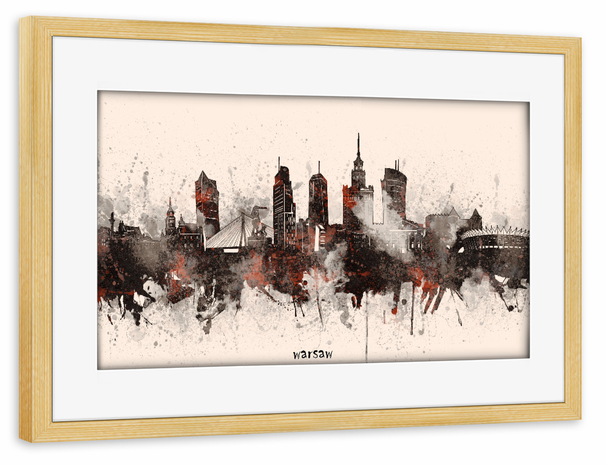 Poster mit Rahmen kiefer "Warsaw skyline artistic beige" artboxONE - Städte,Reise,Architektur
