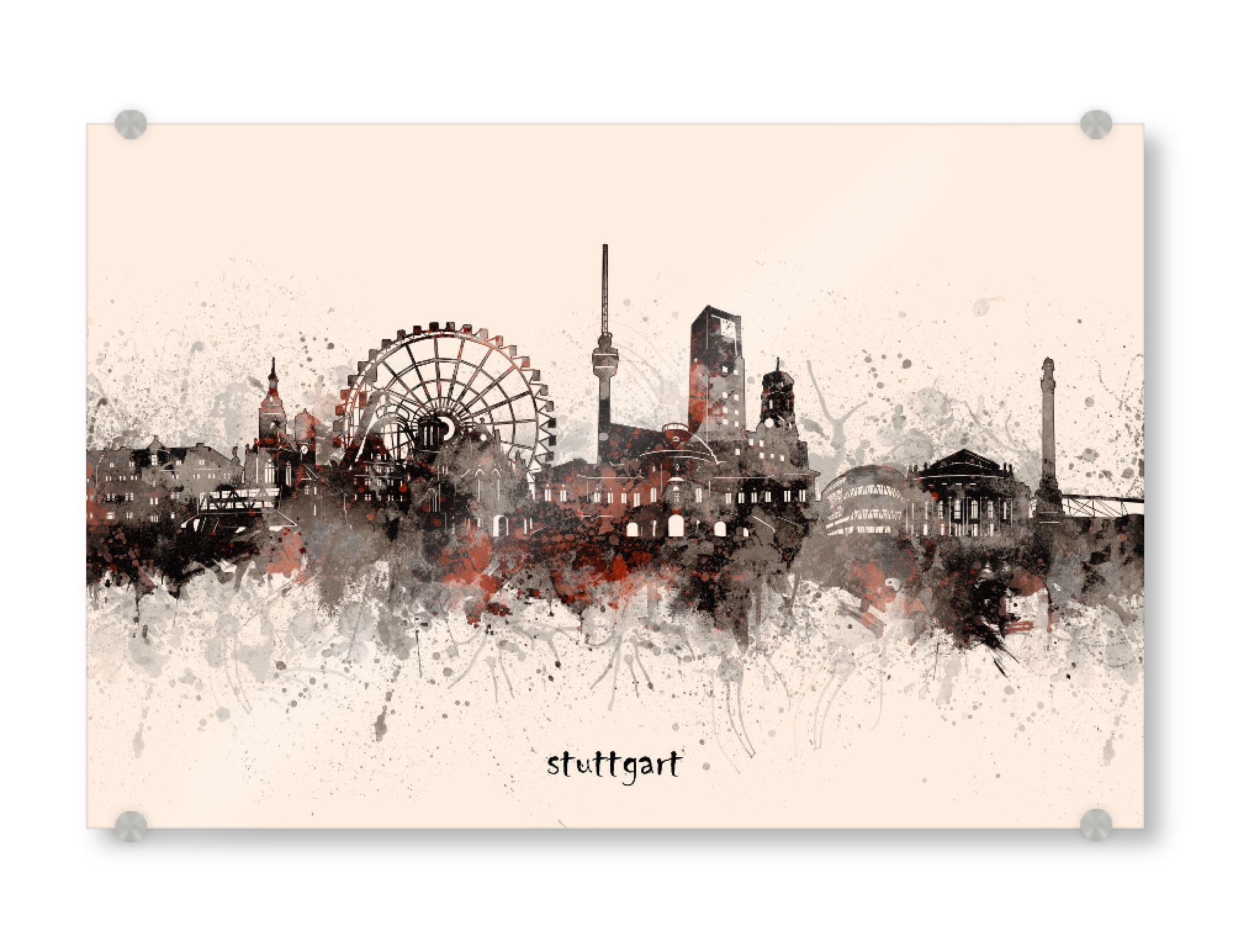 Acrylglasbild "Stuttgart skyline artistic beige" artboxONE - Städte,Reise,Architektur,Städte / Stuttgart