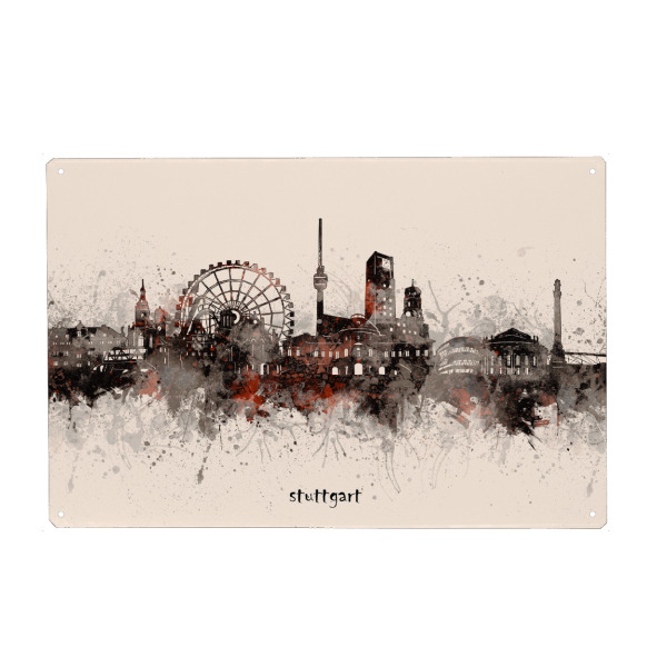 Metall Poster "Stuttgart skyline artistic beige" artboxONE - Städte,Reise,Architektur,Städte / Stuttgart