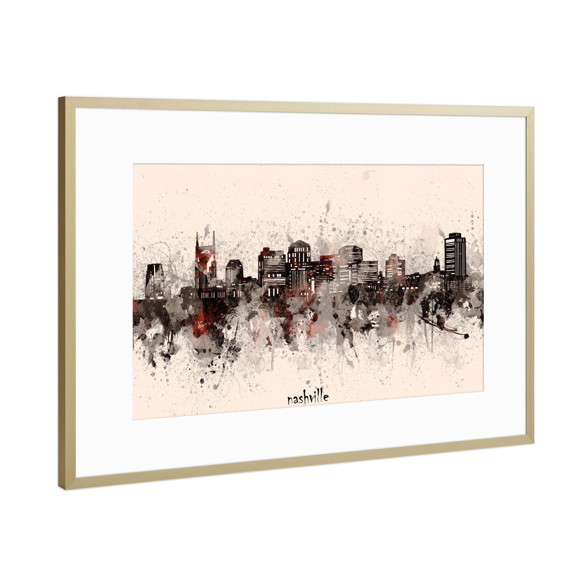 Poster mit Rahmen Gold "Nashville skyline artistic beige" artboxONE - Städte,Reise,Architektur