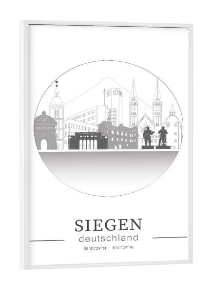 Poster mit weißem Rahmen "Siegen skyline line art circle" artboxONE - Städte,Reise,Architektur,Kartografie