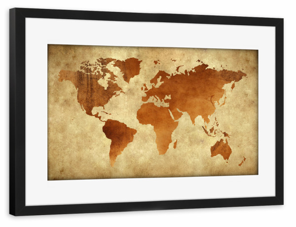 Poster mit Rahmen schwarz "World Map Brown 4 (matart)" artboxONE - Kartografie
