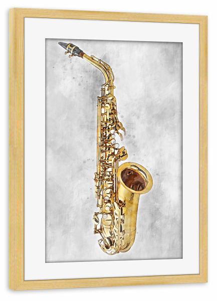 Poster mit Rahmen kiefer "Saxophone 3 (matart)" artboxONE - Musik - Saxophone,Woodwind,Instrument,Instruments,Jazz,Music,Musician,Orchestra,Band,Musik