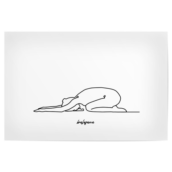 Poster "Yoga Balasana bw one line" artboxONE - Sport - Yoga,Namaste,Child,Art,One line,Female,Sport,Position,Woman,Lineart,Oneline,Drawing,Frau,Girl