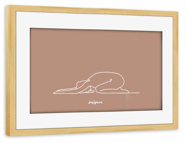 Poster mit Rahmen kiefer "Yoga Balasana beige one line" artboxONE - Sport