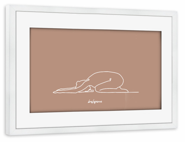 Poster mit Rahmen weiß "Yoga Balasana beige one line" artboxONE - Sport