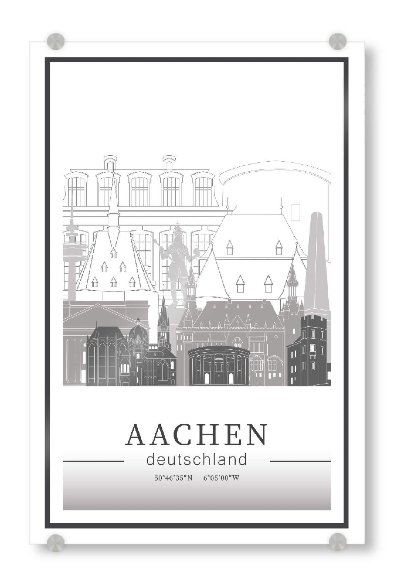 Acrylglasbild "Aachen skyline line art" artboxONE - Städte,Reise,Architektur,Kartografie