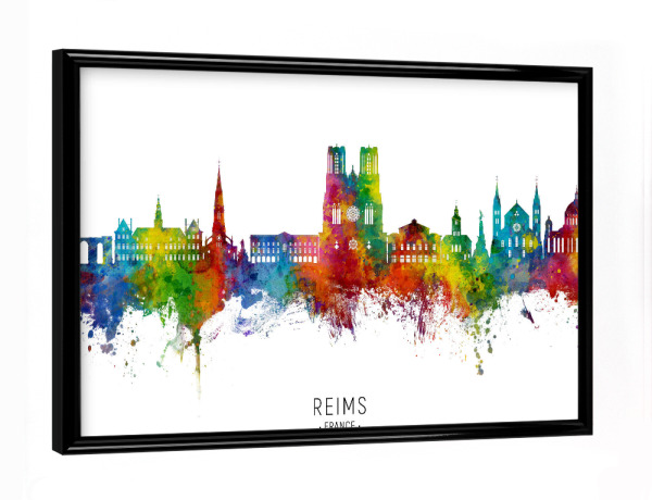 Poster mit schwarzem Rahmen "Reims France Skyline txt" artboxONE - Städte