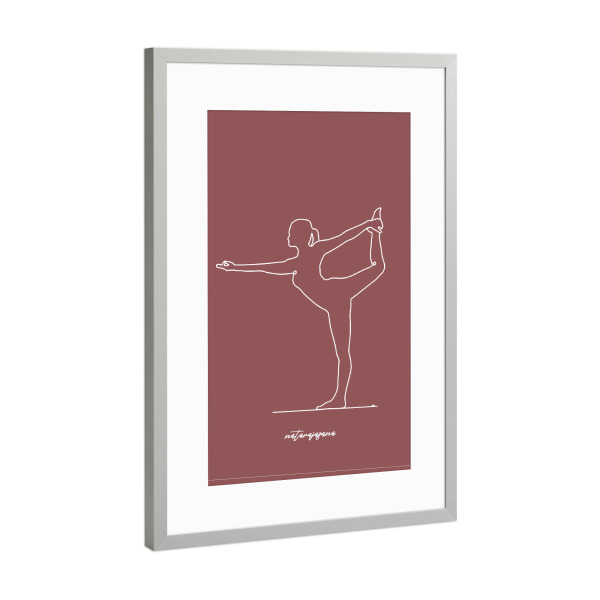 Poster mit Rahmen Silber "Yoga Natarajasana rot one line" artboxONE - Menschen,Sport