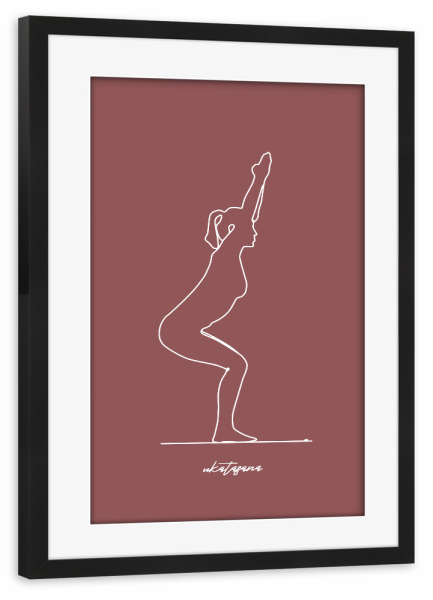 Poster mit Rahmen schwarz "Yoga Ukatasana rot one line" artboxONE - Menschen,Sport