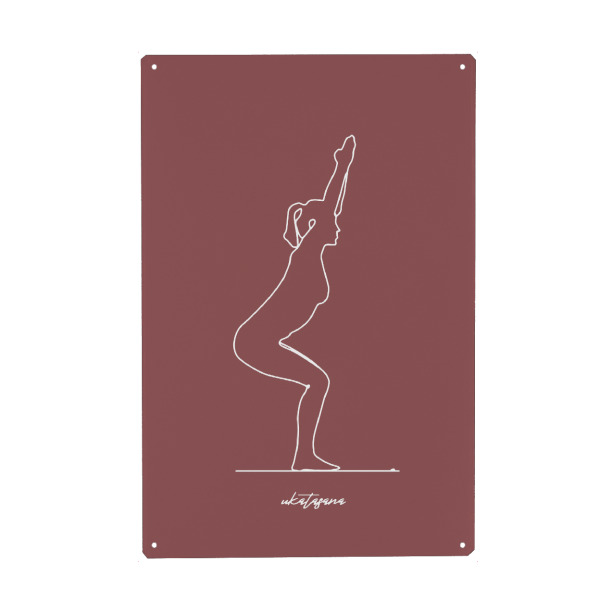 Metall Poster "Yoga Ukatasana rot one line" artboxONE - Menschen,Sport