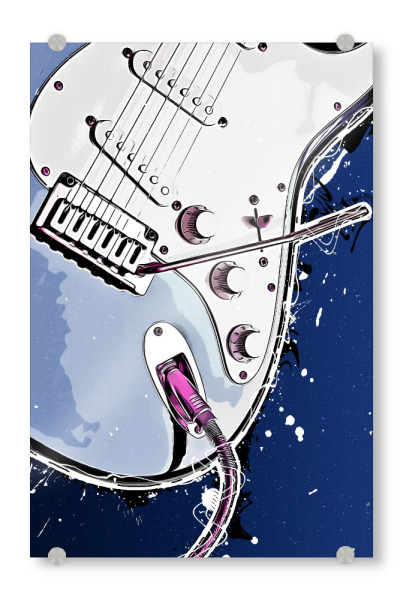Acrylglasbild "White and blue gitar" artboxONE - Musik - Guitar,Guitars,Music,Cartoon,Missouri,Band,Jazz,Musik,Gitarre