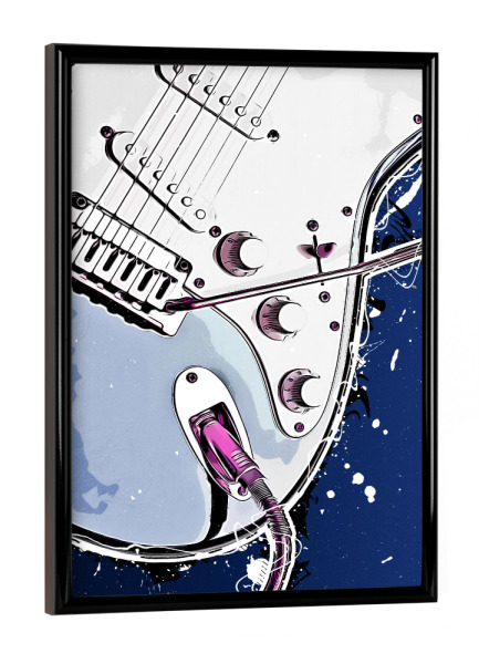 Poster mit schwarzem Rahmen "White and blue gitar" artboxONE - Musik - Guitar,Guitars,Music,Cartoon,Missouri,Band,Jazz,Musik,Gitarre