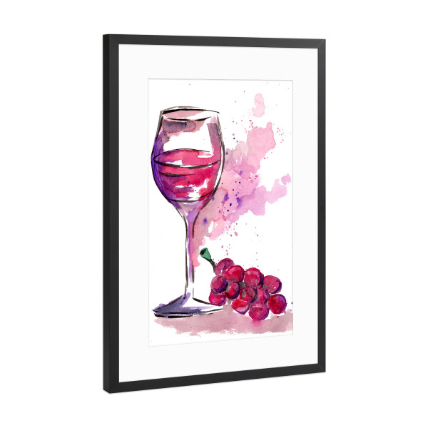 Poster mit Rahmen Schwarz (Metallic) "Ein Glas Rotwein mit Trauben" artboxONE - Essen & Trinken / Alkohol,Essen & Trinken / Obst & Gemüse