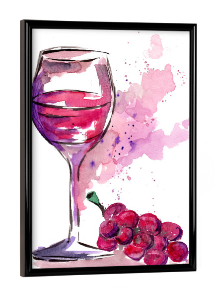 Poster mit schwarzem Rahmen "Ein Glas Rotwein mit Trauben" artboxONE - Essen & Trinken / Alkohol,Essen & Trinken / Obst & Gemüse