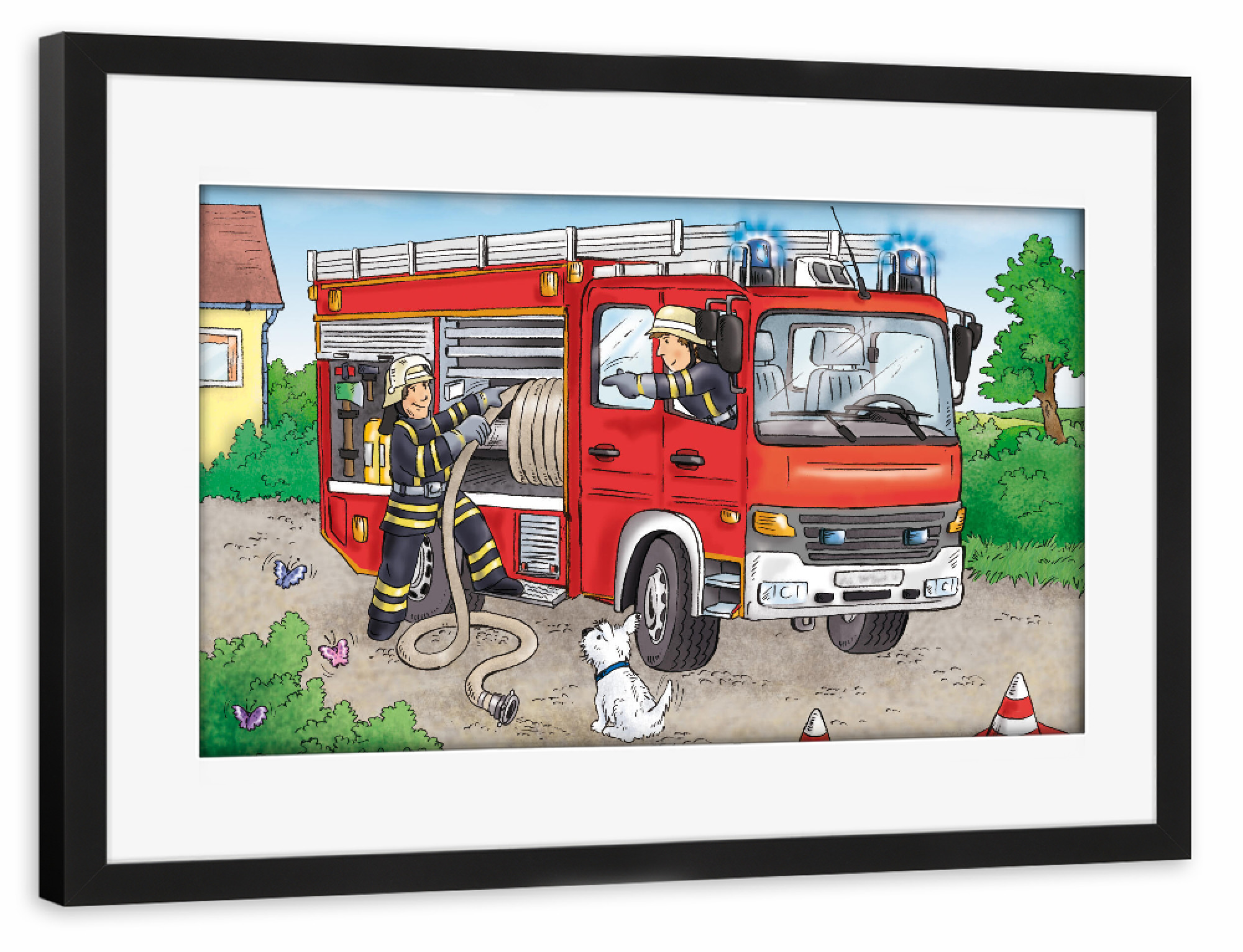 Poster mit Rahmen schwarz "Feuerwehr A" artboxONE - Für Kinder,Comic,Menschen