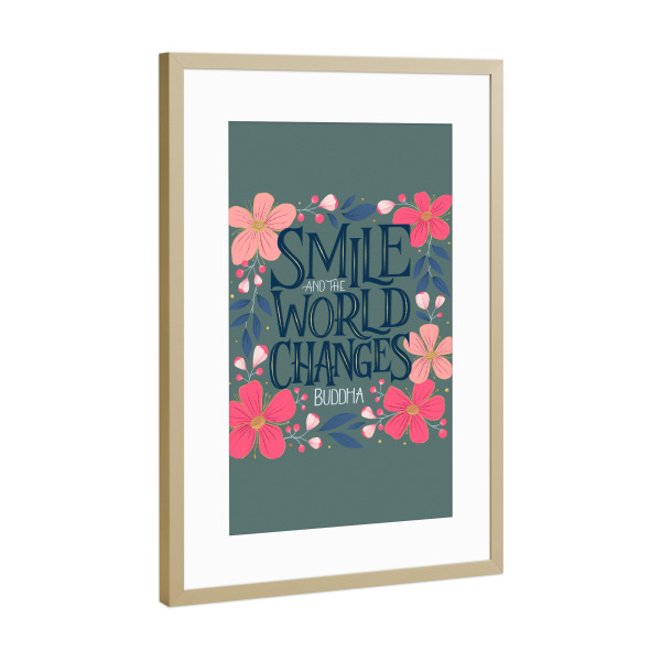 Poster mit Rahmen Gold "Smile. Inspirational quote" artboxONE - Typografie,Natur,Floral