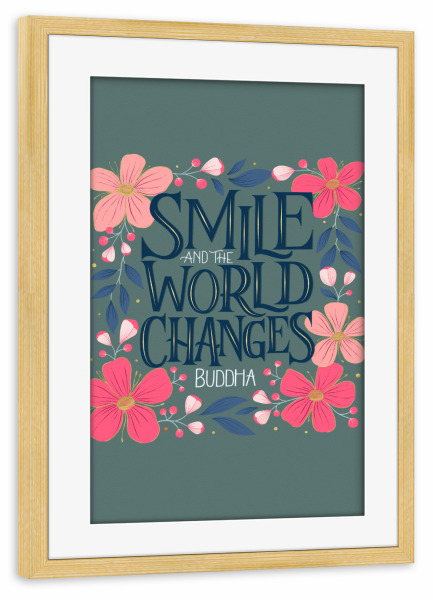 Poster mit Rahmen kiefer "Smile. Inspirational quote" artboxONE - Typografie,Natur,Floral