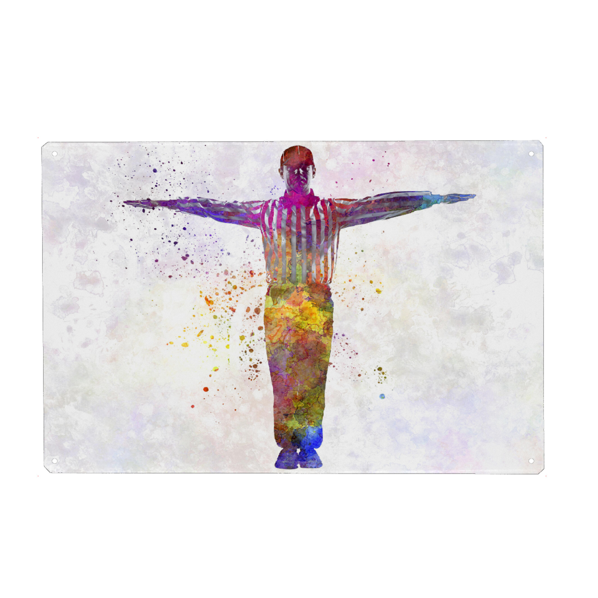 Metall Poster "Multicolor baseball umpire" artboxONE - Sport - Sport,Sports,Watercolor,Baseball,Color,Multicolor,American,Bat,Stadium,Bunt,Colorful