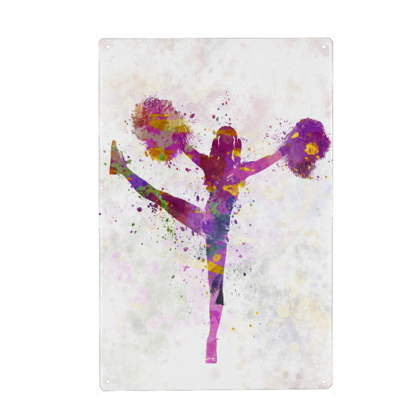 Metall Poster "Young cheerleader in watercolor-e" artboxONE - Sport - Cheerleader,Sport,Sports,Watercolor,Illustration,Competition,Young,Woman,Sporty