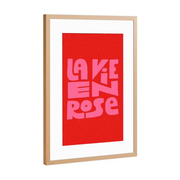 Poster mit Rahmen Kupfer "La Vie En Rose French Quote" artboxONE - Typografie,Floral,Städte / Paris,Liebe