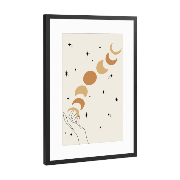 Poster mit Rahmen Schwarz (Metallic) "Moon Phases Lunar Hand" artboxONE - Natur,Für Kinder,Galaxy