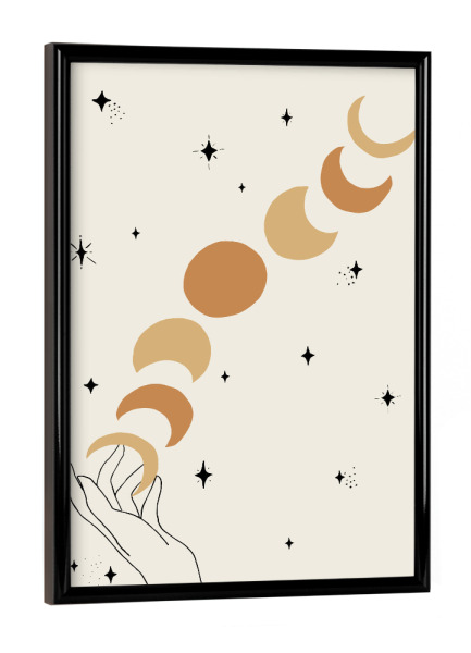 Poster mit schwarzem Rahmen "Moon Phases Lunar Hand" artboxONE - Natur,Für Kinder,Galaxy