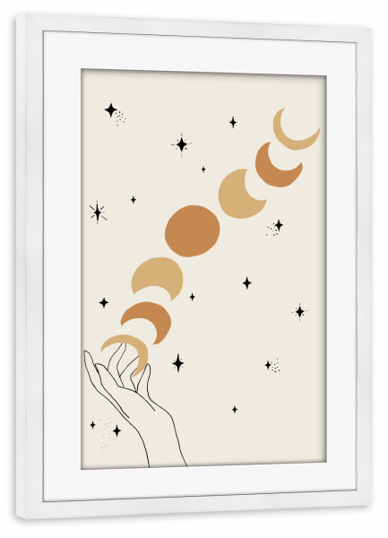 Poster mit Rahmen weiß "Moon Phases Lunar Hand" artboxONE - Natur,Für Kinder,Galaxy