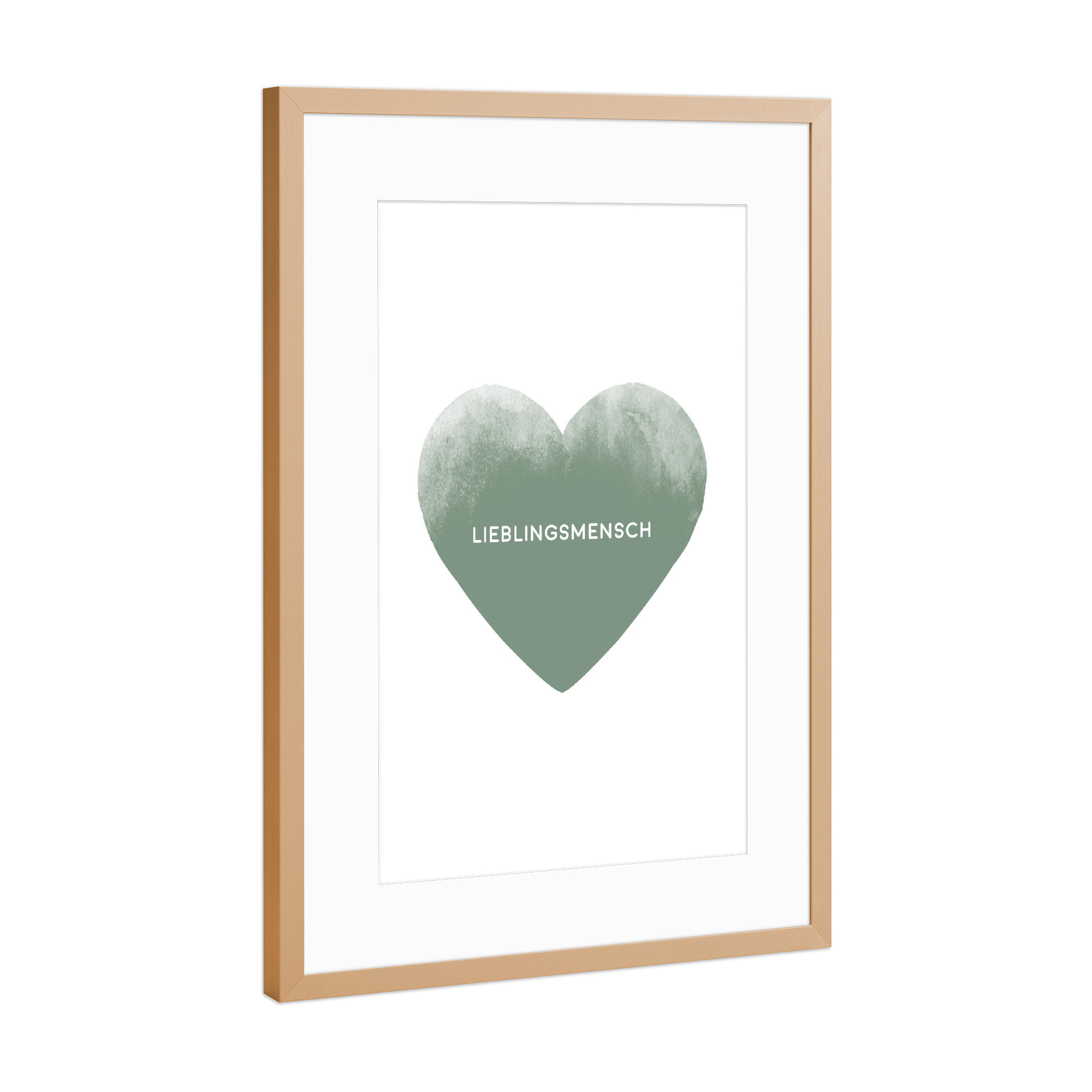 Poster mit Rahmen Kupfer "Lieblingsmensch mit Herz I Grün" artboxONE - Typografie,Abstrakt,Liebe,Für Papa,Lustig