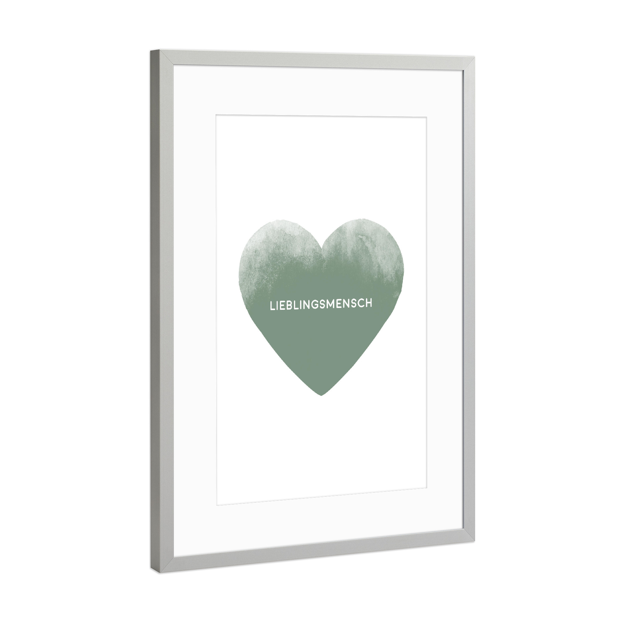 Poster mit Rahmen Silber "Lieblingsmensch mit Herz I Grün" artboxONE - Typografie,Abstrakt,Liebe,Für Papa,Lustig