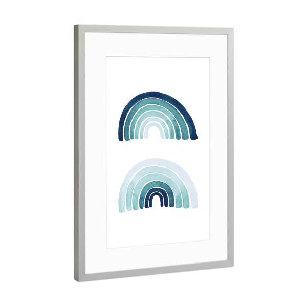 Poster mit Rahmen Silber "Buffiere - Türkise Regenbögen" artboxONE - Abstrakt,Geometrie
