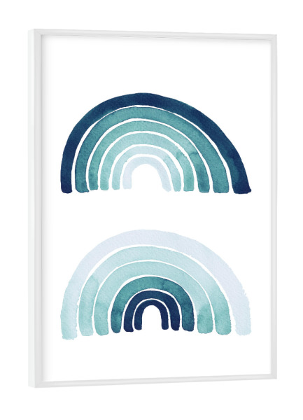 Poster mit weißem Rahmen "Buffiere - Türkise Regenbögen" artboxONE - Abstrakt,Geometrie
