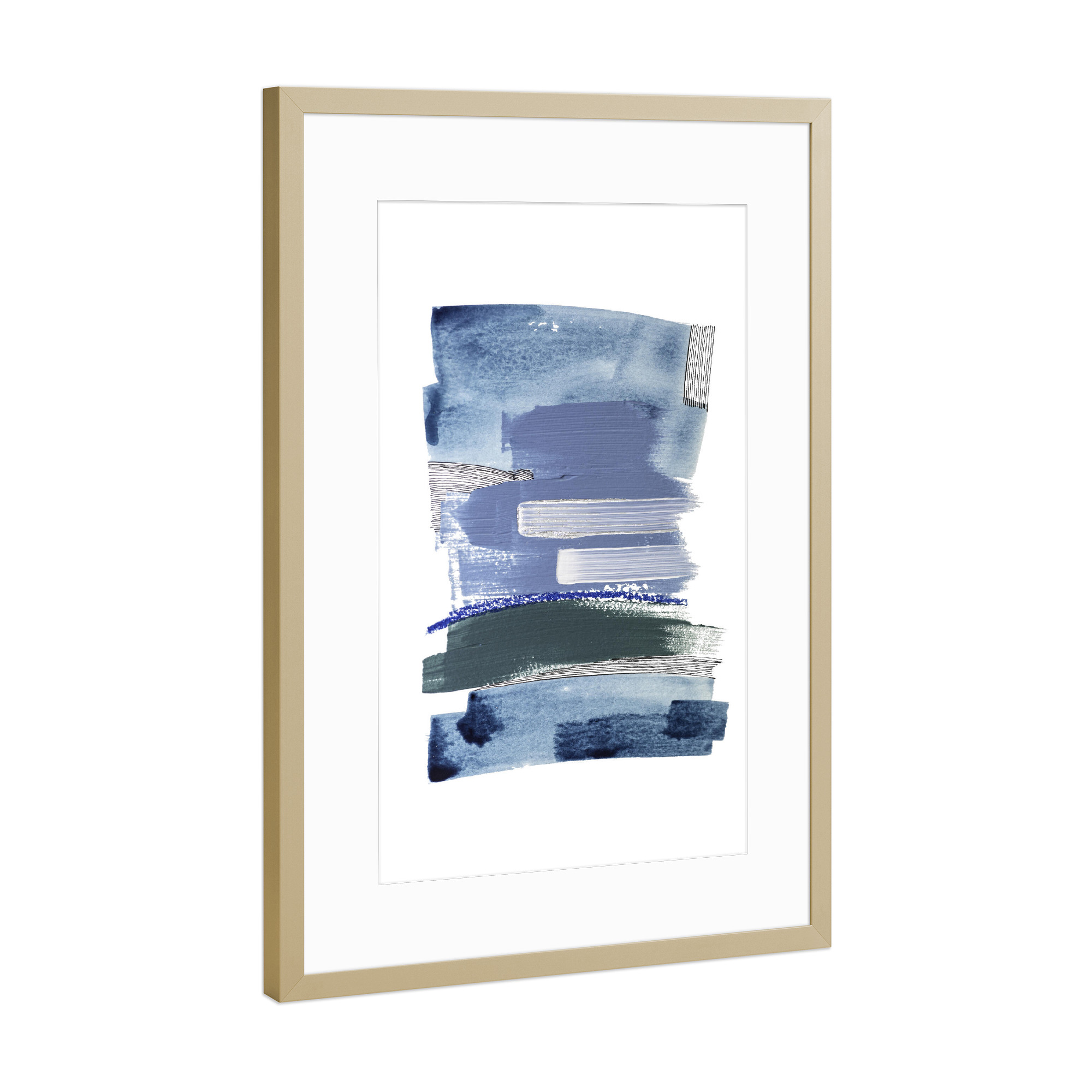 Poster mit Rahmen Gold "Buffiere - Maritim" artboxONE - Abstrakt - Abstrakt,Aquarell,Wasserfarben,Striche,Linien,Pinsel,Abstract,Watercolor