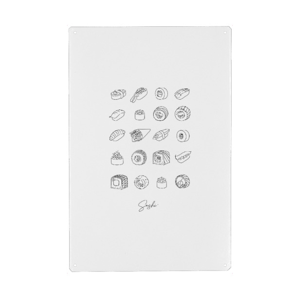 Metall Poster "Sushi type set line style white" artboxONE - Für Kinder,Essen & Trinken,Für Mama,Für Papa