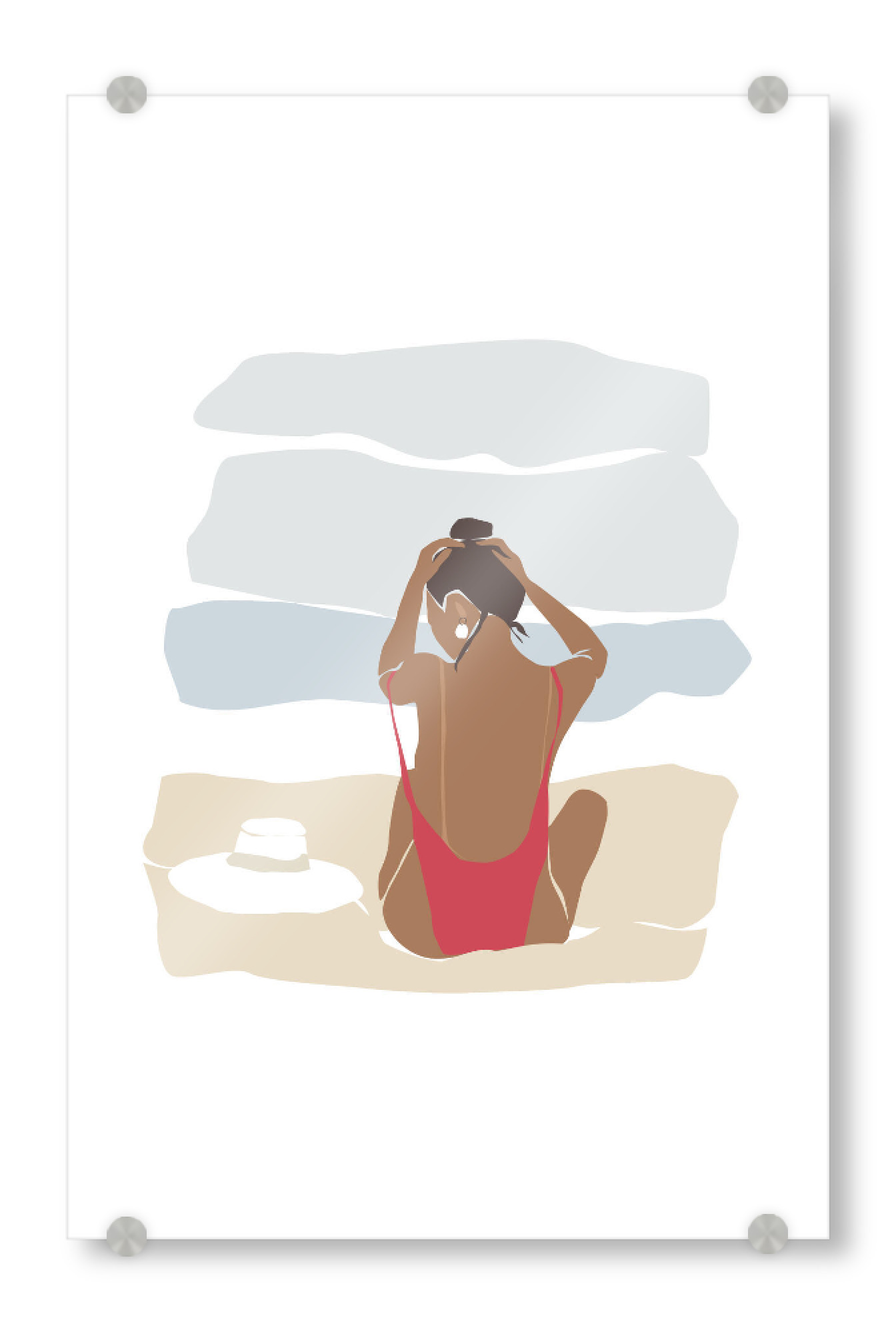 Acrylglasbild "Girl with bun sitting at the beach" artboxONE - Abstrakt,Menschen,Reise / Strand und Meer