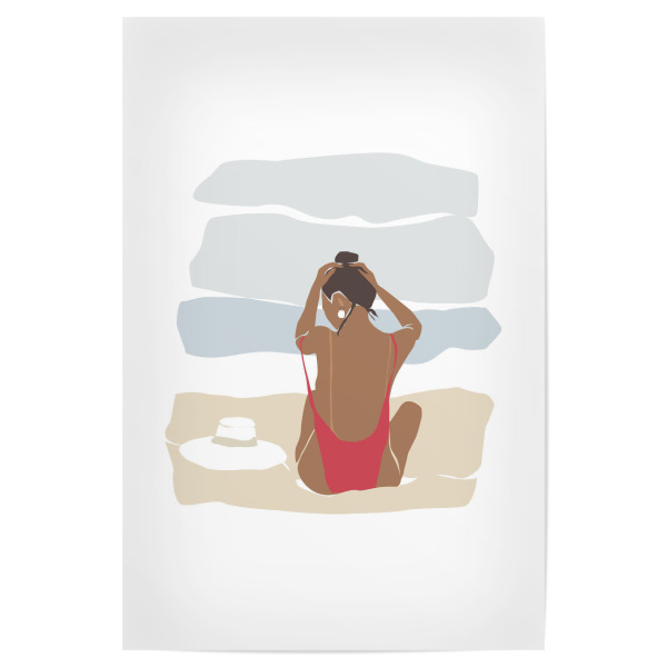 Poster "Girl with bun sitting at the beach" artboxONE - Abstrakt,Menschen,Reise / Strand und Meer