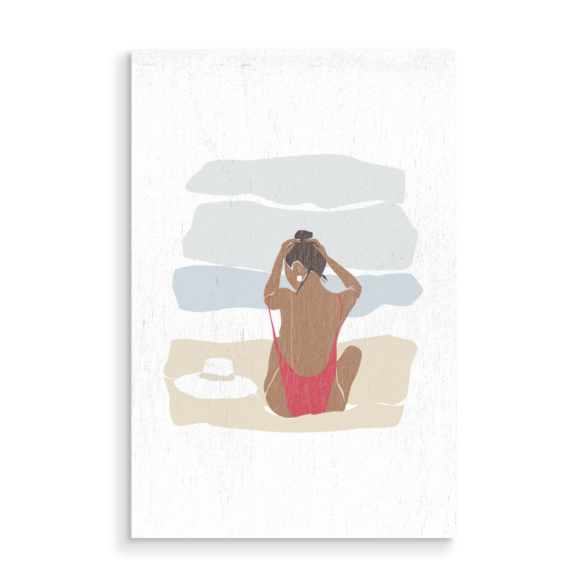 Holzbild "Girl with bun sitting at the beach" artboxONE - Abstrakt,Menschen,Reise / Strand und Meer