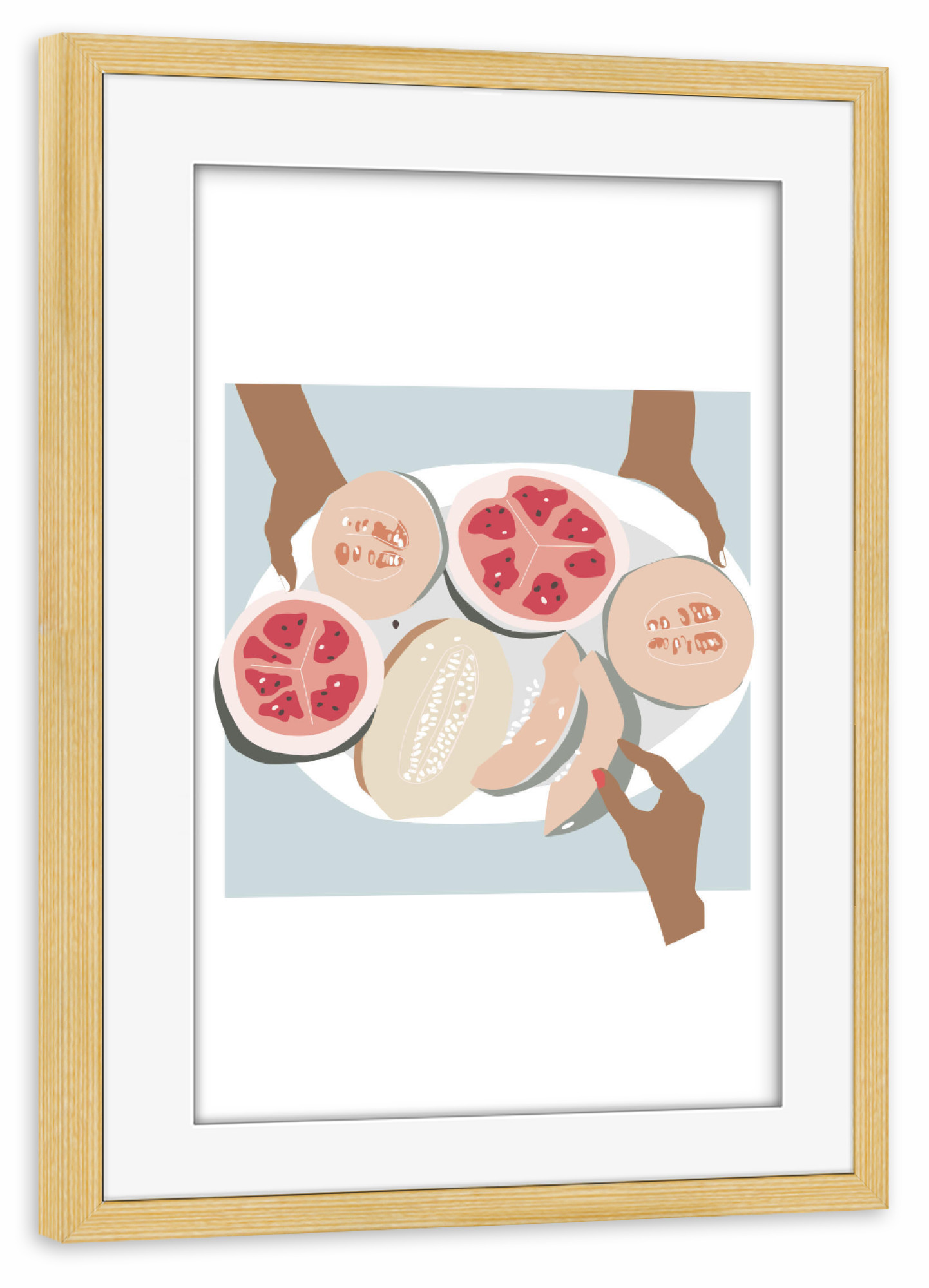 Poster mit Rahmen kiefer "Summer Tropical Fruit Melons" artboxONE - Abstrakt,Reise / Strand und Meer,Essen & Trinken / Obst & Gemüse