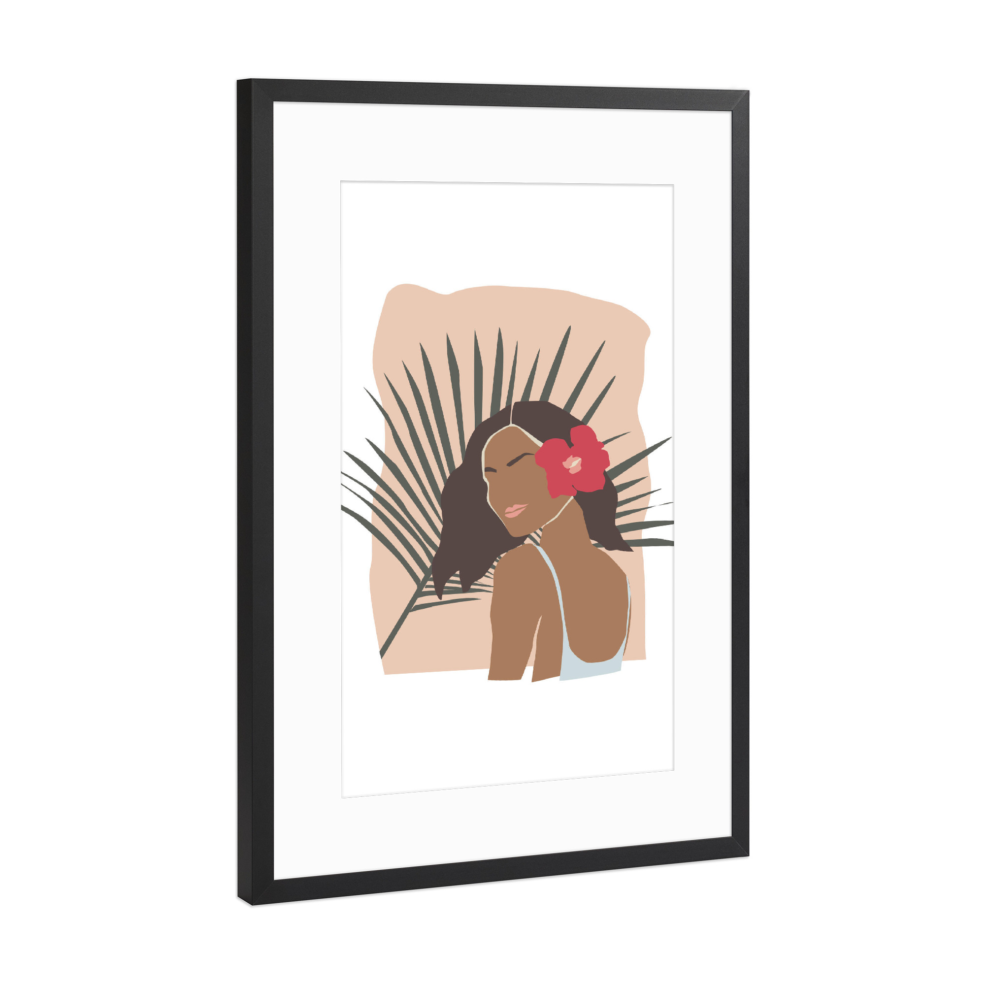 Poster mit Rahmen Schwarz (Metallic) "Tanned girl with hibiscus" artboxONE - Floral,Menschen,Reise / Strand und Meer
